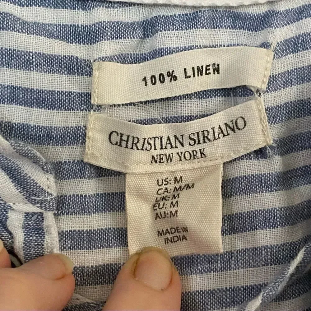 Christian Siriano Linen Striped Sleeveless Tunic Blouse Size Medium